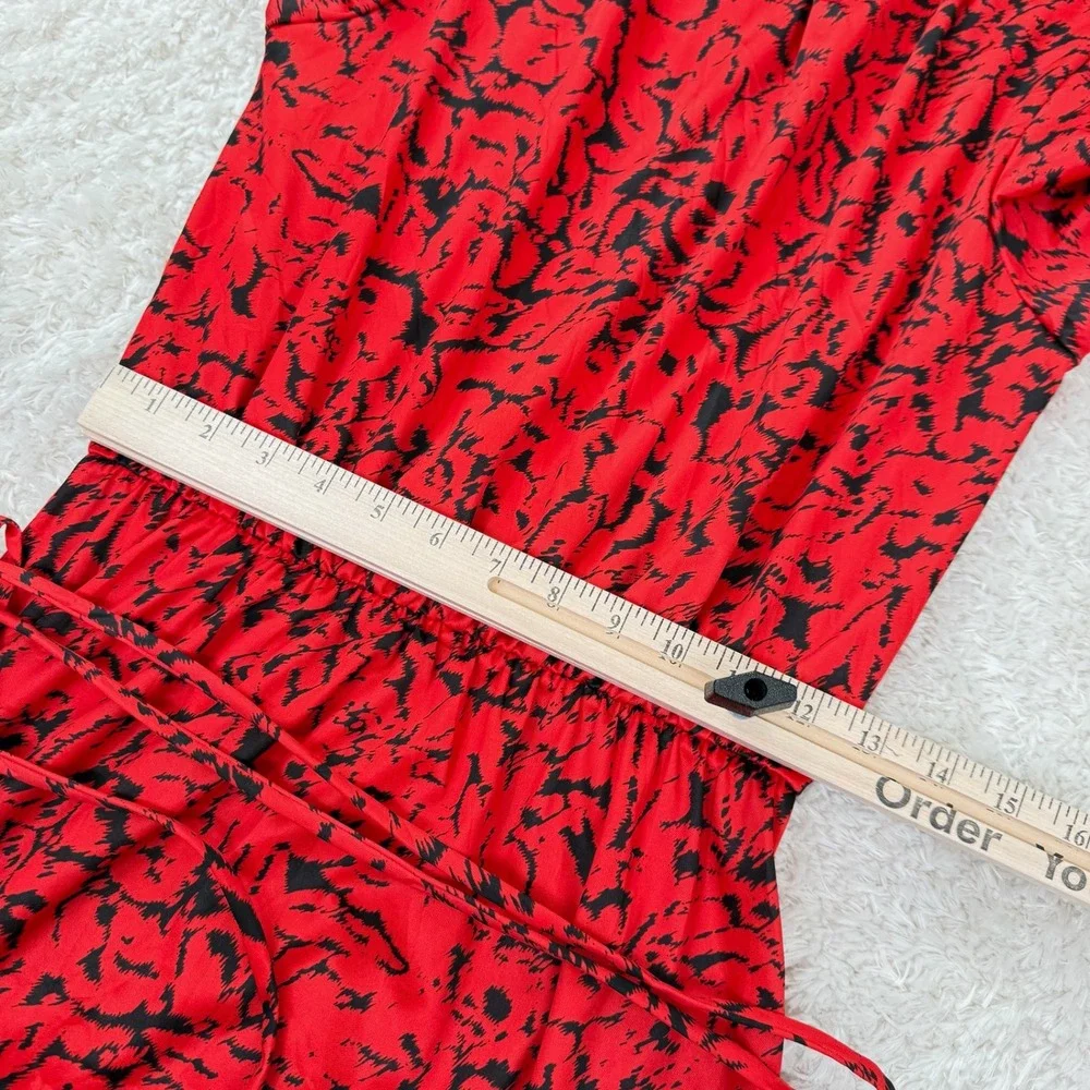 Blair Red Midi Dress Women's Vintage Retro Mock Neck LS Belted Abstract Print - Picture 5 of 12